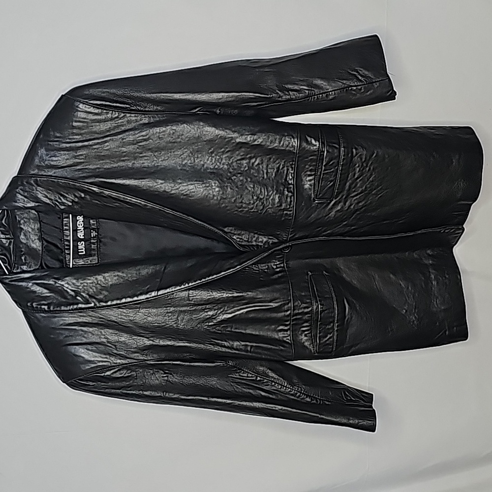 Luis Alvear Vintage 100% genuine soft leather black long one button jacket sz S